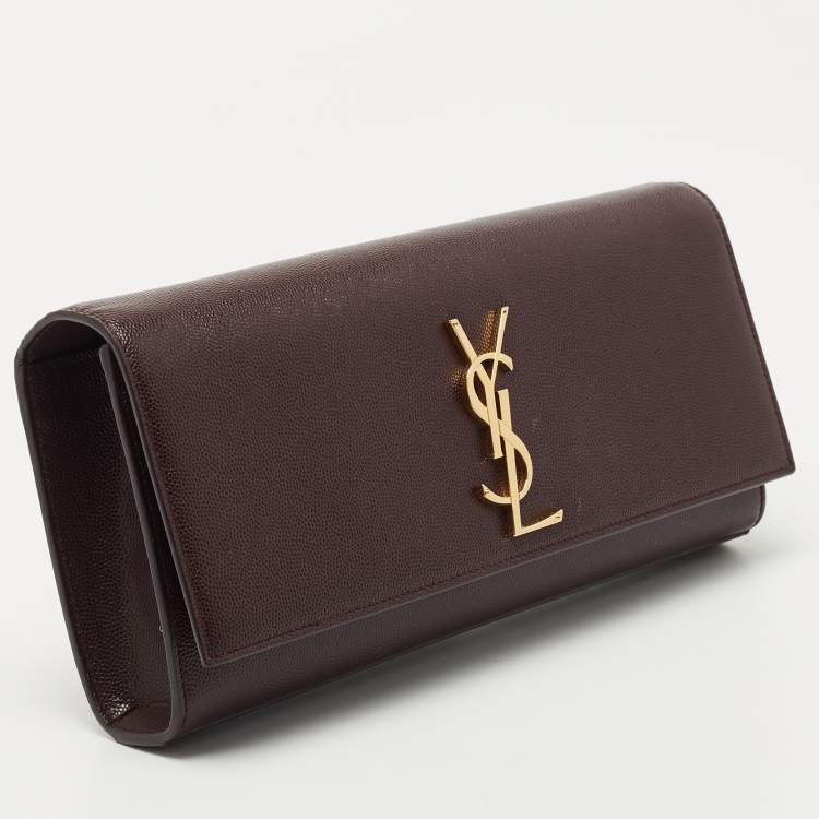 Pre Owned Saint Laurent Burgundy Grained Leather Kate Monogram Clutch