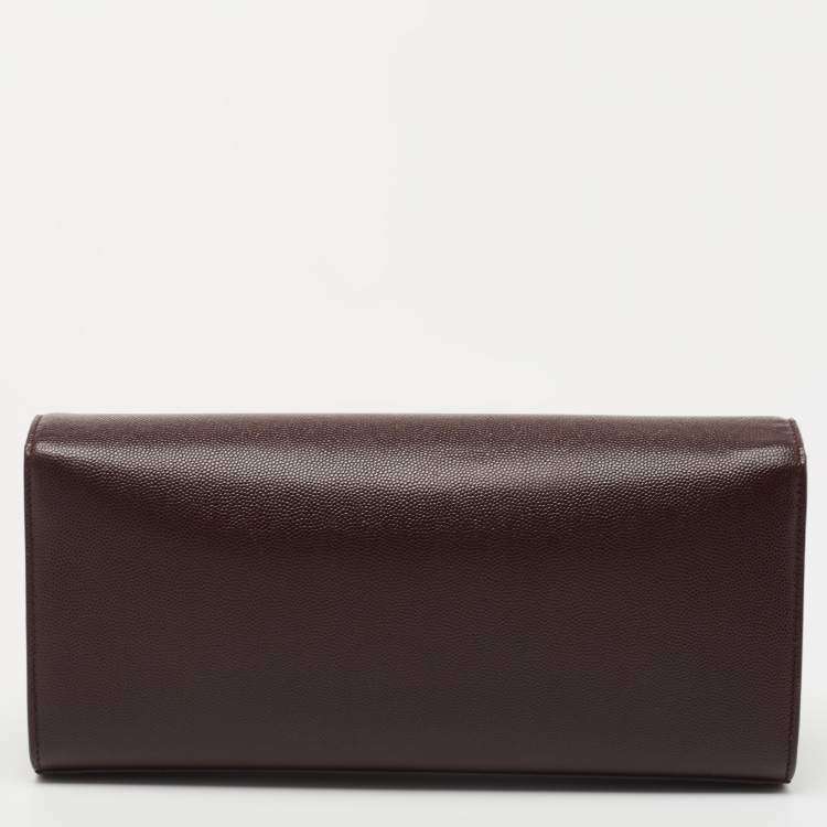Pre Owned Saint Laurent Burgundy Grained Leather Kate Monogram Clutch
