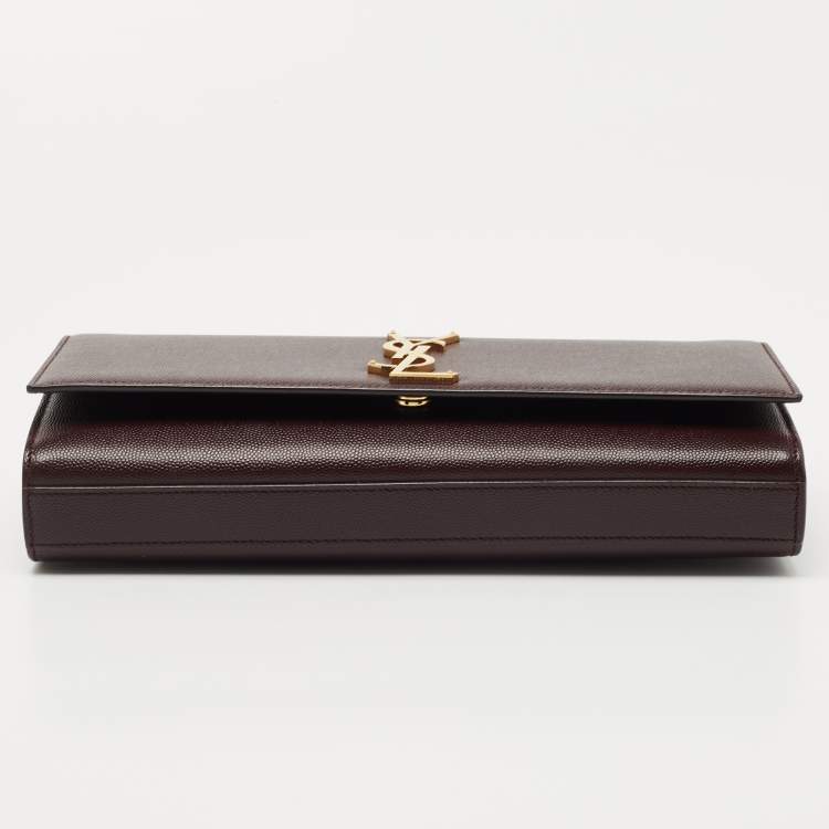 Pre Owned Saint Laurent Burgundy Grained Leather Kate Monogram Clutch