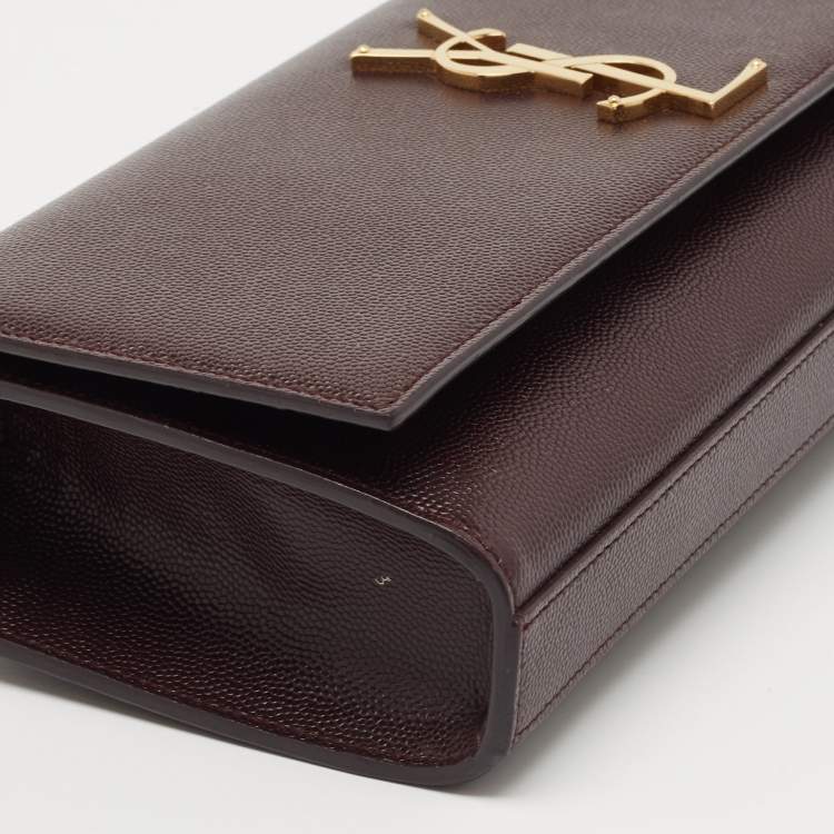 Pre Owned Saint Laurent Burgundy Grained Leather Kate Monogram Clutch