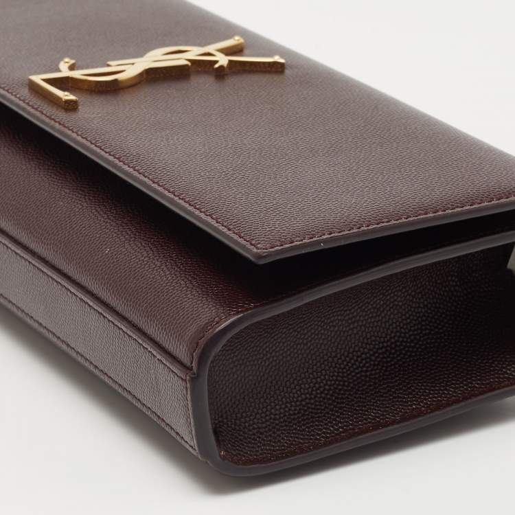 Pre Owned Saint Laurent Burgundy Grained Leather Kate Monogram Clutch