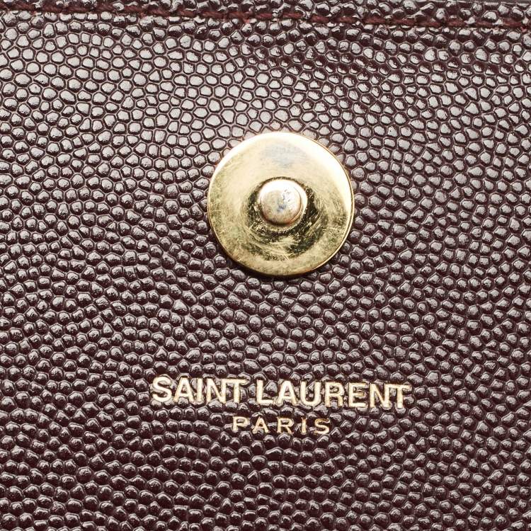 Pre Owned Saint Laurent Burgundy Grained Leather Kate Monogram Clutch