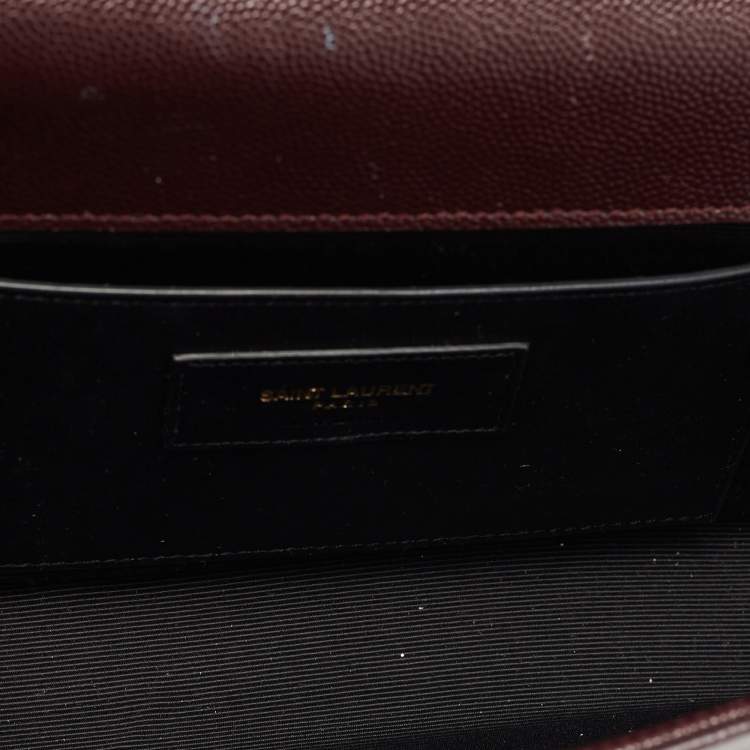 Pre Owned Saint Laurent Burgundy Grained Leather Kate Monogram Clutch