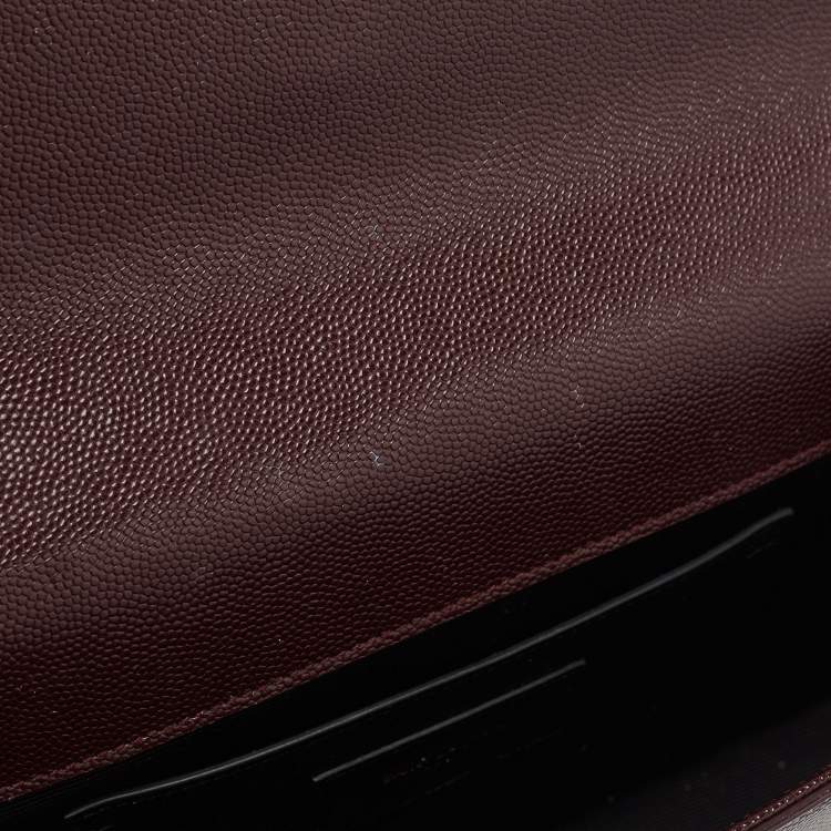 Pre Owned Saint Laurent Burgundy Grained Leather Kate Monogram Clutch