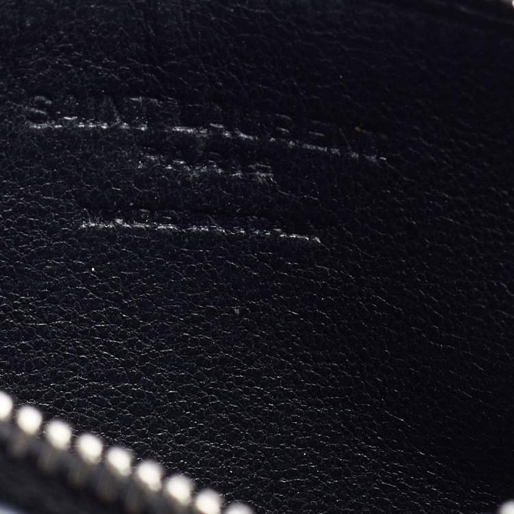 Pre Owned Saint Laurent Black Croc Embossed Leather Zip Card Case