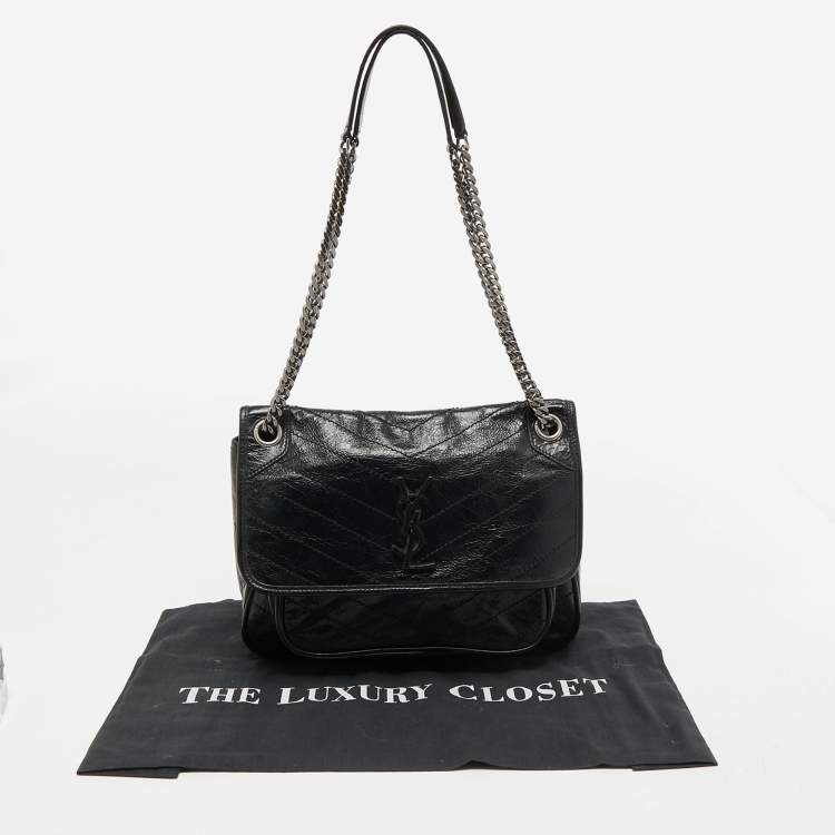 Pre Owned Saint Laurent Black Aged Leather Medium Niki Shoulder Bag