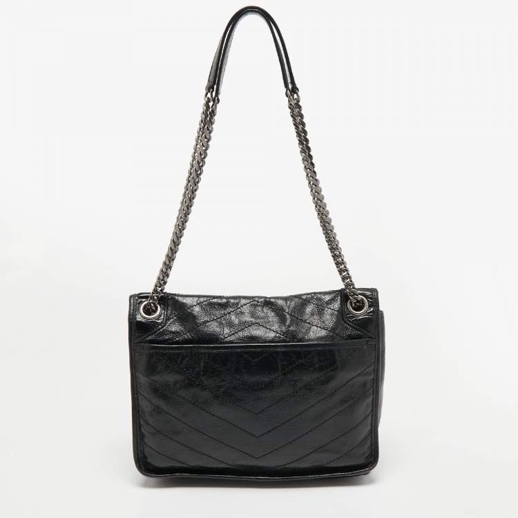 Pre Owned Saint Laurent Black Aged Leather Medium Niki Shoulder Bag