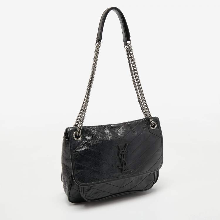 Pre Owned Saint Laurent Black Aged Leather Medium Niki Shoulder Bag