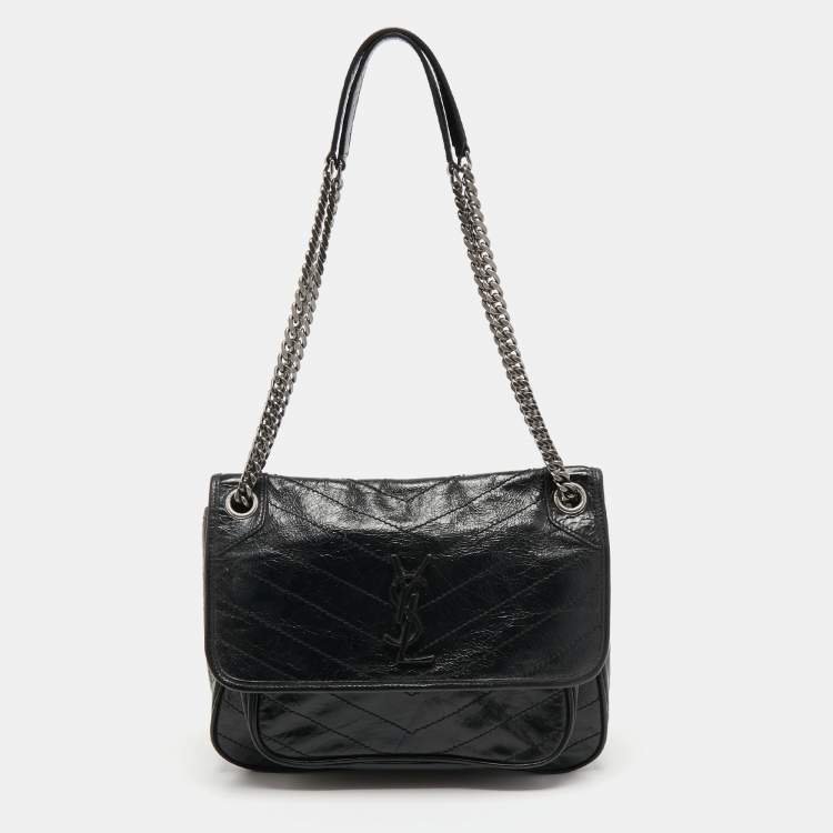 Pre Owned Saint Laurent Black Aged Leather Medium Niki Shoulder Bag