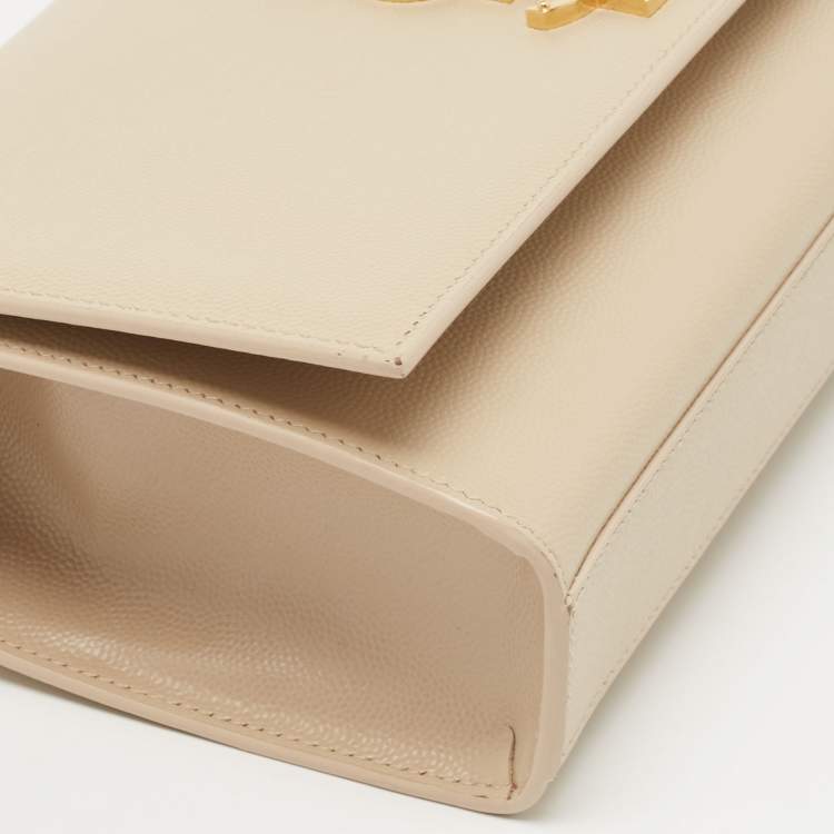 Pre Owned Saint Laurent Beige Leather Monogram Kate Chain Shoulder Bag