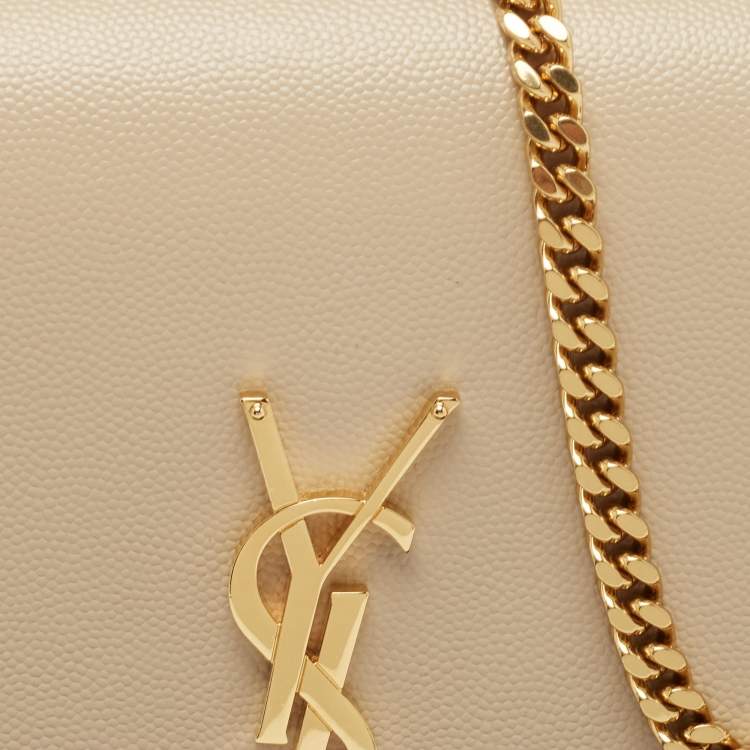 Pre Owned Saint Laurent Beige Leather Monogram Kate Chain Shoulder Bag