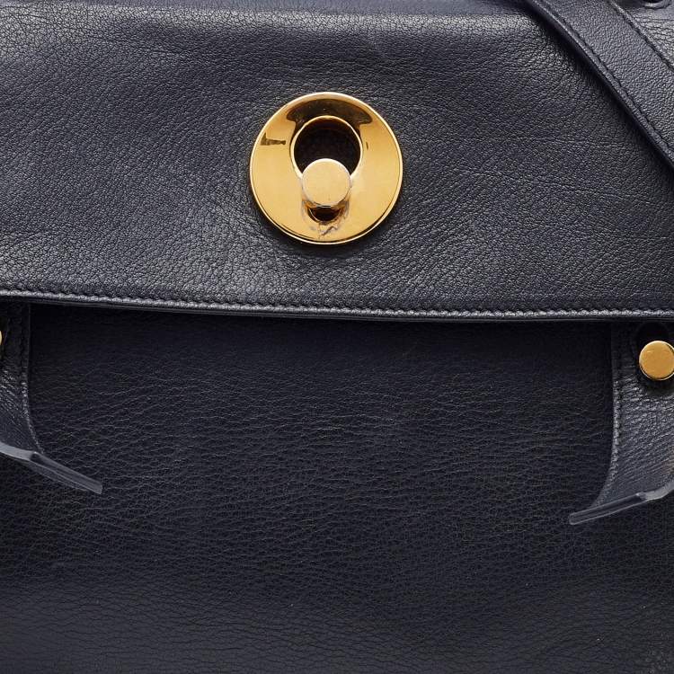 Pre Owned Saint Laurent Black Leather and Canvas Small Muse Two Top Handle Bag