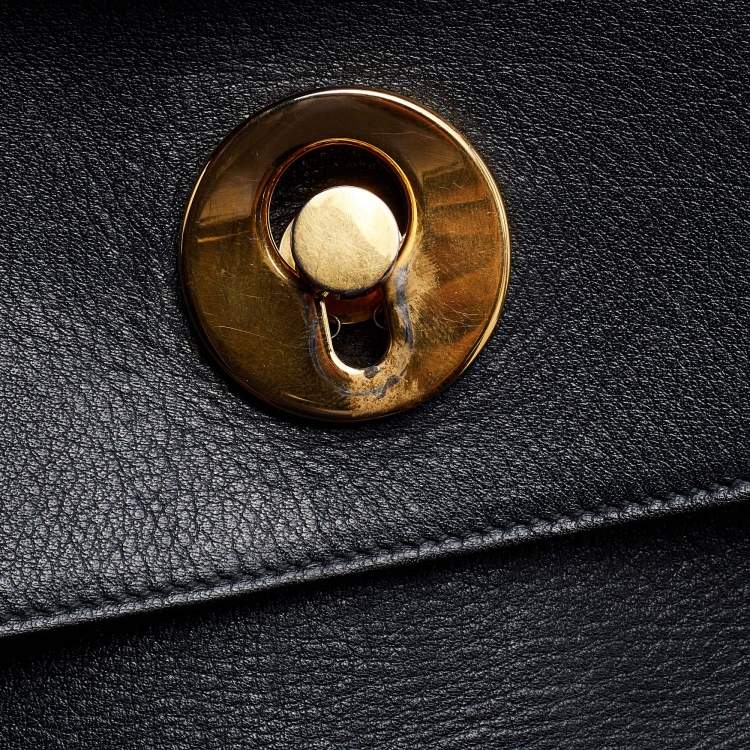 Pre Owned Saint Laurent Black Leather and Canvas Small Muse Two Top Handle Bag