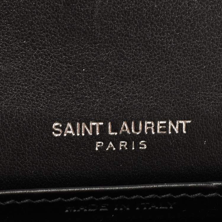 Pre Owned Saint Laurent Black Croc Embossed Leather Sunset Wallet On Chain