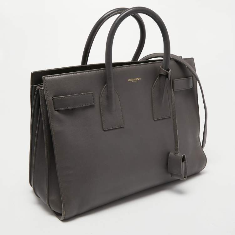 Pre Owned Saint Laurent Grey Leather Small Classic Sac De Jour Tote