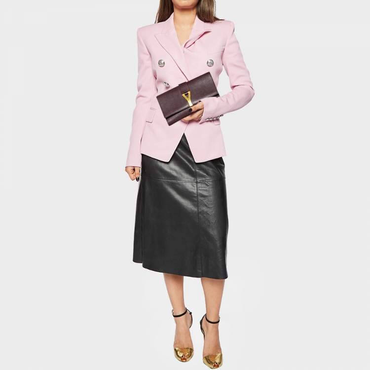 Pre Owned Saint Laurent Burgundy Leather Y-Ligne Clutch