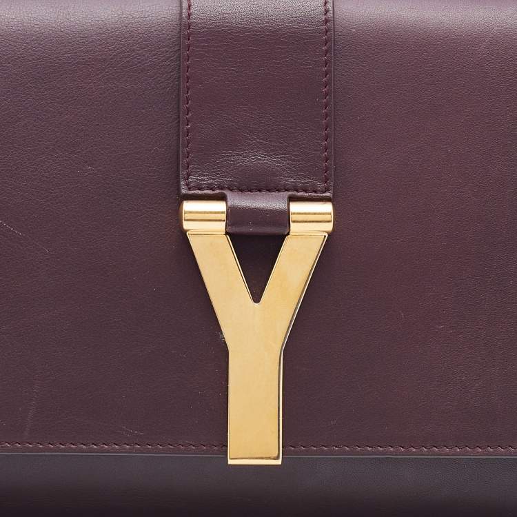 Pre Owned Saint Laurent Burgundy Leather Y-Ligne Clutch