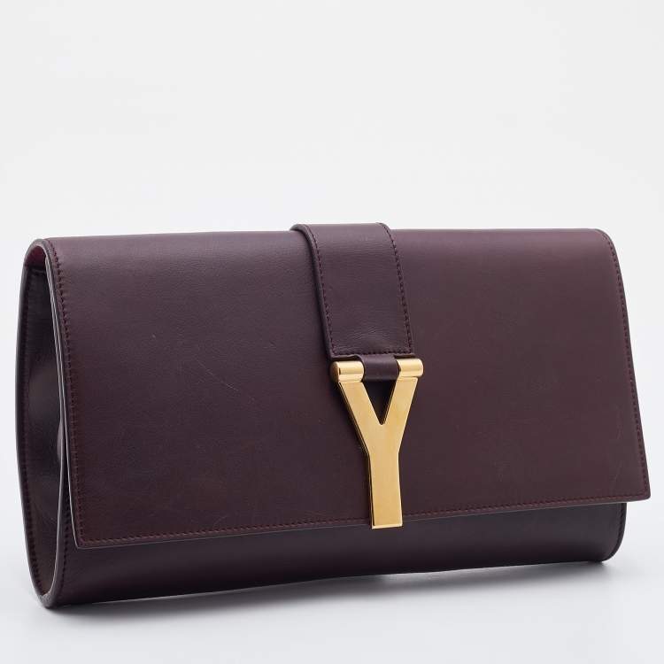 Pre Owned Saint Laurent Burgundy Leather Y-Ligne Clutch