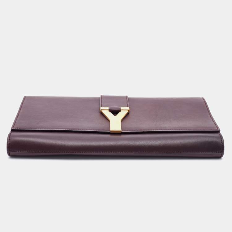 Pre Owned Saint Laurent Burgundy Leather Y-Ligne Clutch