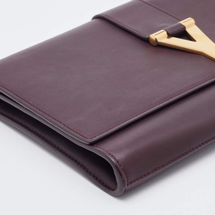 Pre Owned Saint Laurent Burgundy Leather Y-Ligne Clutch