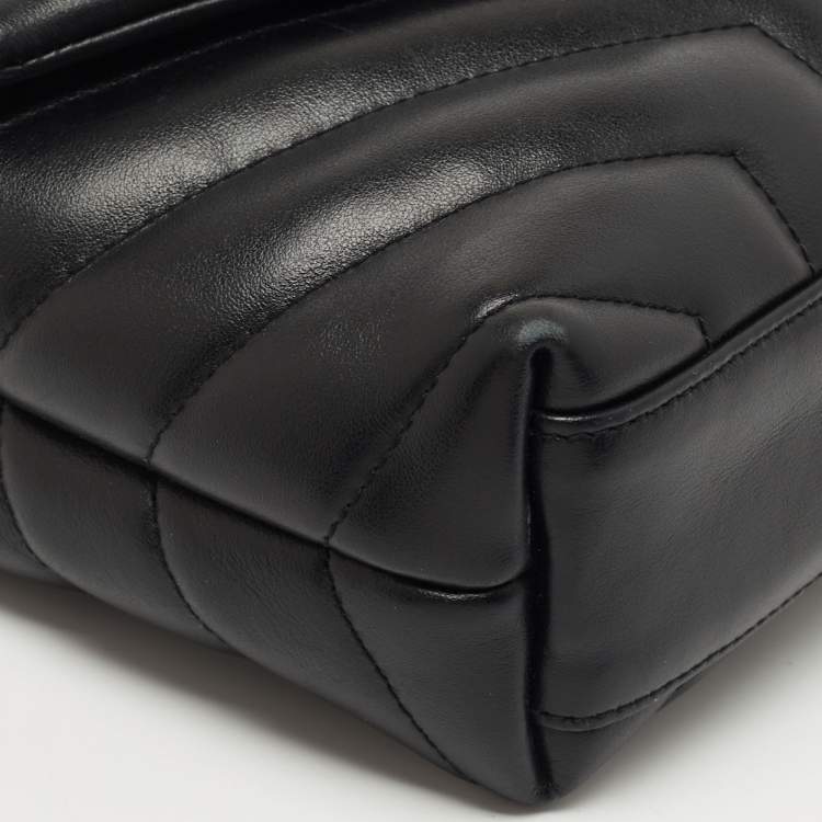 Pre Owned Saint Laurent Black Matelassé Leather Toy Loulou Crossbody Bag