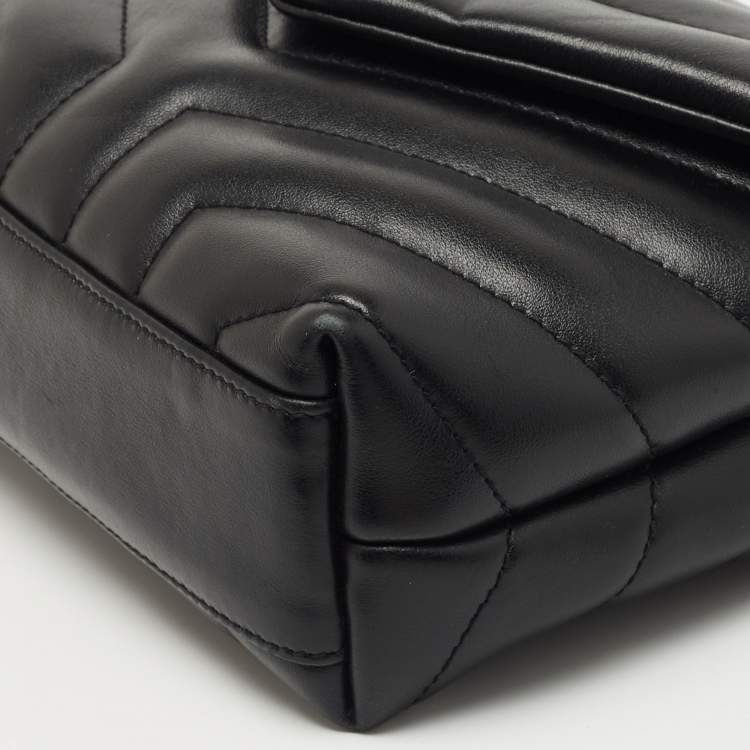 Pre Owned Saint Laurent Black Matelassé Leather Toy Loulou Crossbody Bag