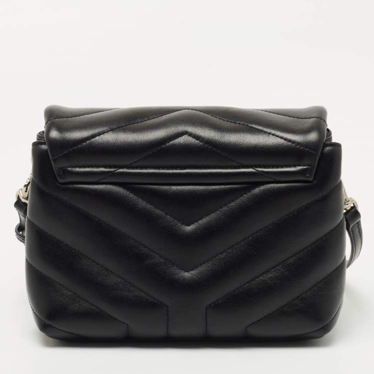 Pre Owned Saint Laurent Black Matelassé Leather Toy Loulou Crossbody Bag