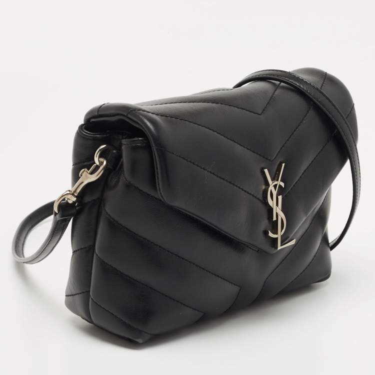 Pre Owned Saint Laurent Black Matelassé Leather Toy Loulou Crossbody Bag