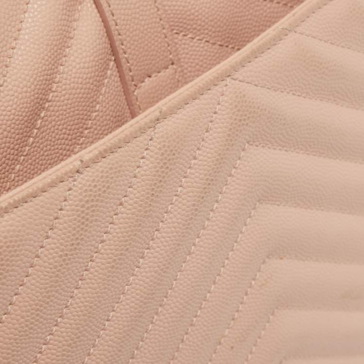 Pre Owned Saint Laurent Light Pink Matelassé Leather Large Cassandre Flap Bag