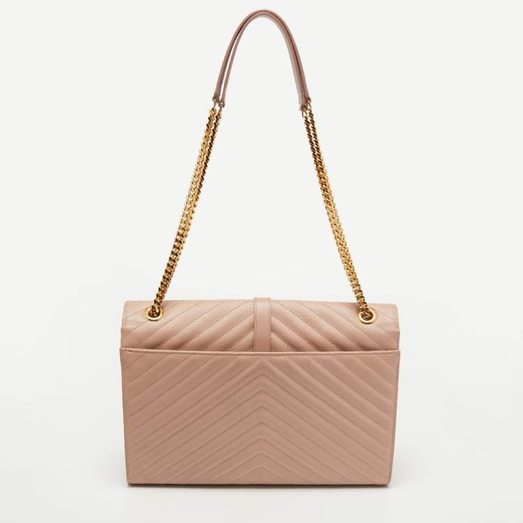 Pre Owned Saint Laurent Light Pink Matelassé Leather Large Cassandre Flap Bag