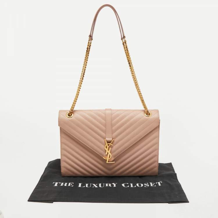 Pre Owned Saint Laurent Light Pink Matelassé Leather Large Cassandre Flap Bag