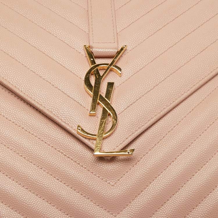 Pre Owned Saint Laurent Light Pink Matelassé Leather Large Cassandre Flap Bag