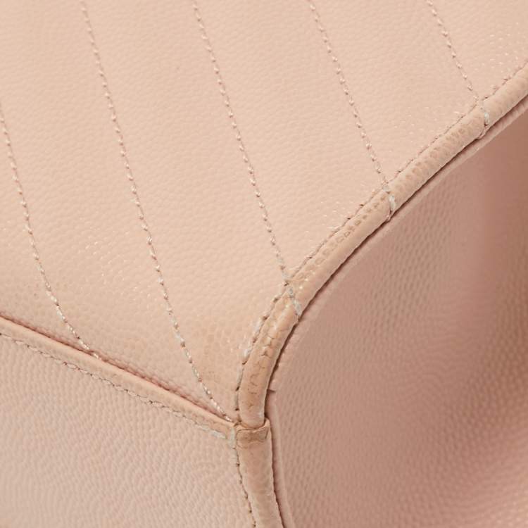 Pre Owned Saint Laurent Light Pink Matelassé Leather Large Cassandre Flap Bag