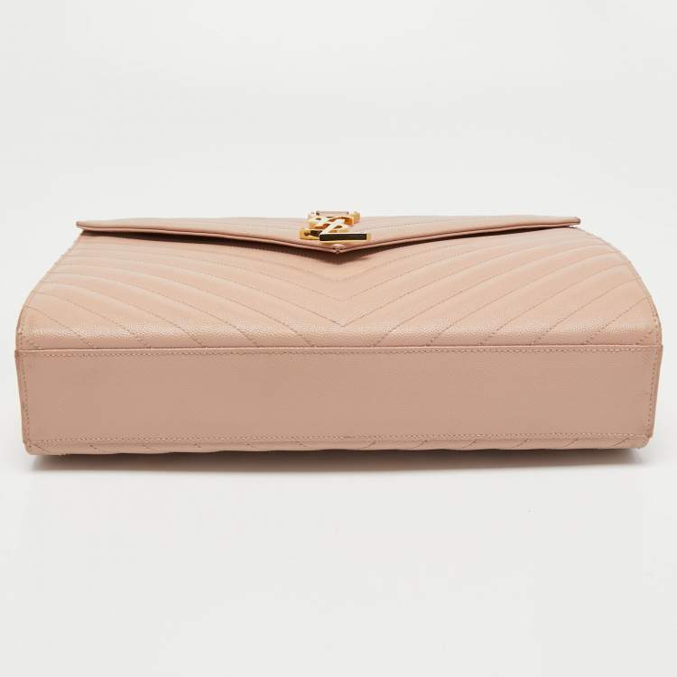 Pre Owned Saint Laurent Light Pink Matelassé Leather Large Cassandre Flap Bag