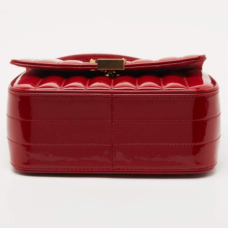 Pre Owned Saint Laurent Red Matelasse Patent Leather Medium Vicky Shoulder Bag