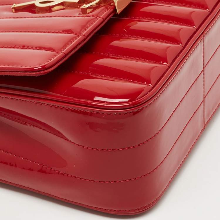 Pre Owned Saint Laurent Red Matelasse Patent Leather Medium Vicky Shoulder Bag