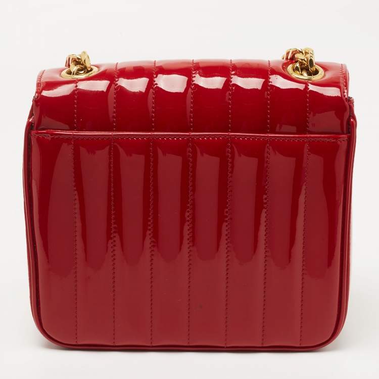 Pre Owned Saint Laurent Red Matelasse Patent Leather Medium Vicky Shoulder Bag