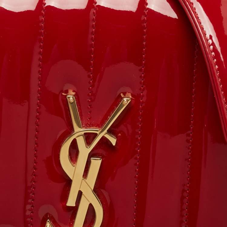Pre Owned Saint Laurent Red Matelasse Patent Leather Medium Vicky Shoulder Bag