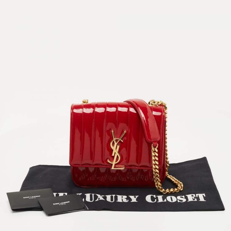 Pre Owned Saint Laurent Red Matelasse Patent Leather Medium Vicky Shoulder Bag