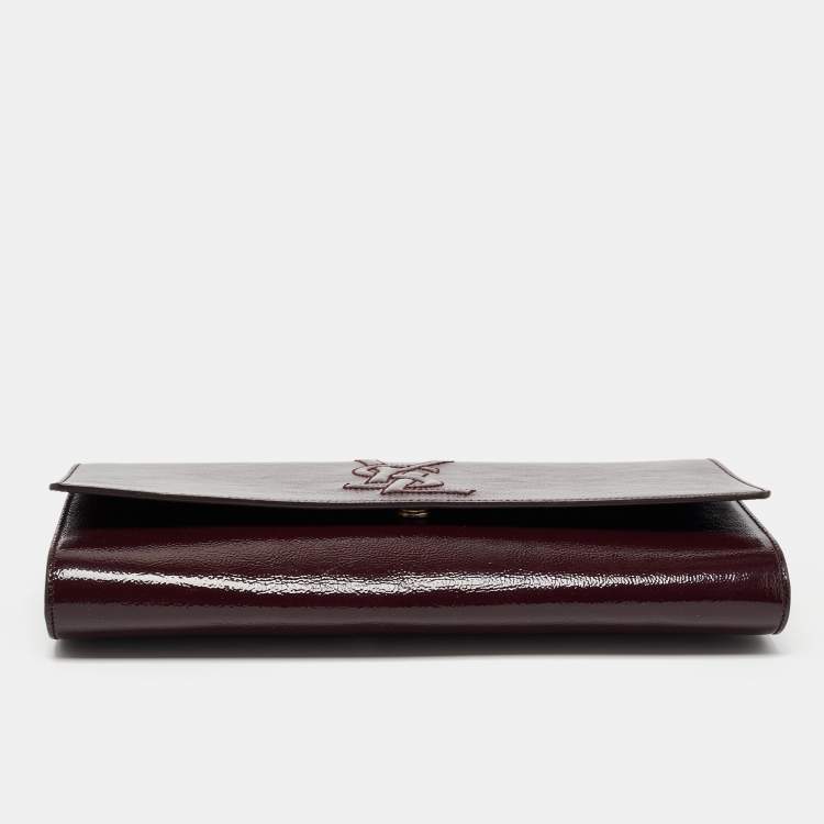 Pre Owned Yves Saint Laurent Burgundy Patent Leather Belle De Jour Flap Clutch