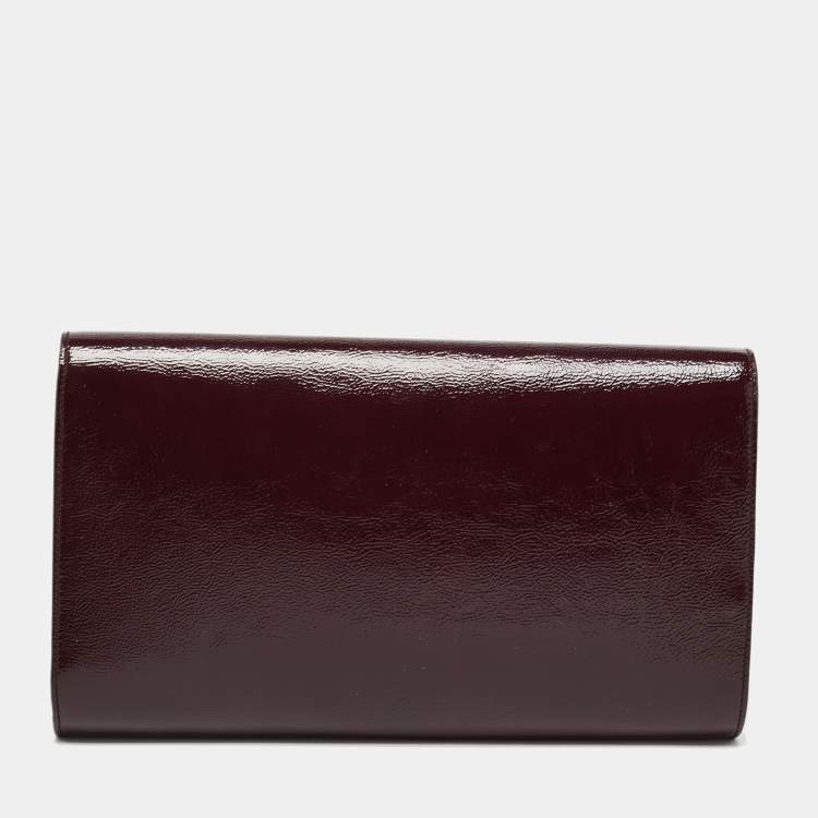 Pre Owned Yves Saint Laurent Burgundy Patent Leather Belle De Jour Flap Clutch