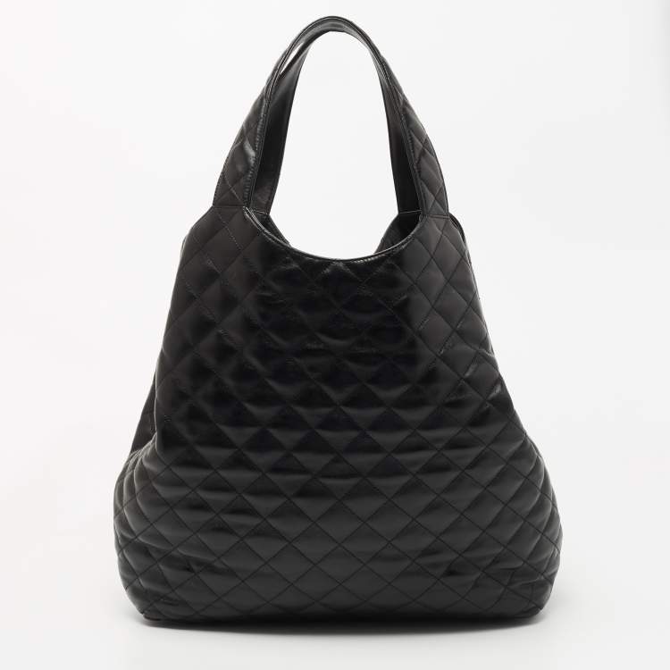 Pre Owned Saint Laurent Black Matelassé Leather Maxi Icare Shopper Tote