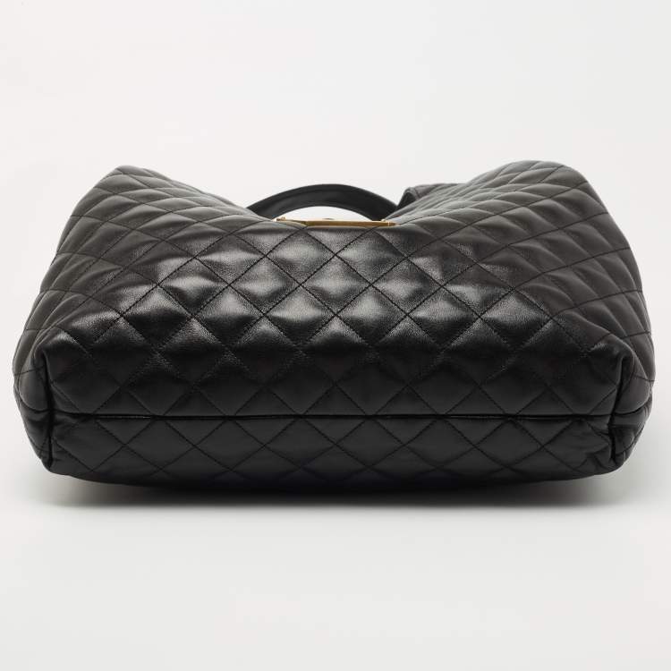 Pre Owned Saint Laurent Black Matelassé Leather Maxi Icare Shopper Tote