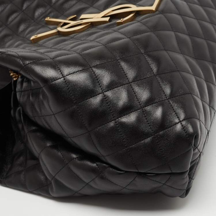 Pre Owned Saint Laurent Black Matelassé Leather Maxi Icare Shopper Tote