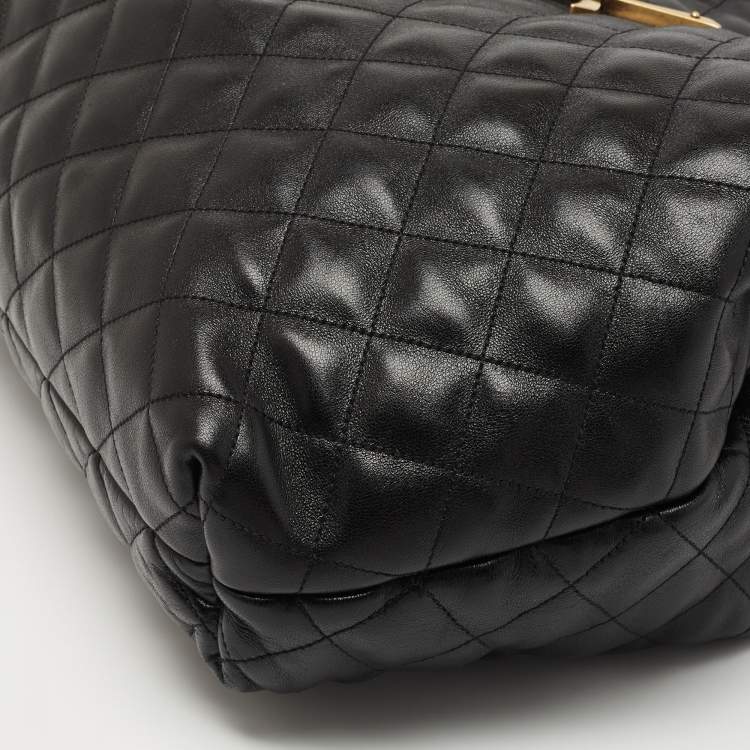 Pre Owned Saint Laurent Black Matelassé Leather Maxi Icare Shopper Tote