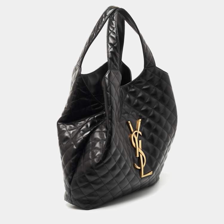 Pre Owned Saint Laurent Black Matelassé Leather Maxi Icare Shopper Tote