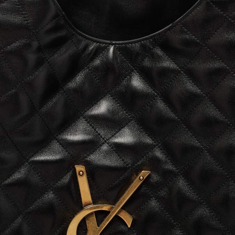 Pre Owned Saint Laurent Black Matelassé Leather Maxi Icare Shopper Tote