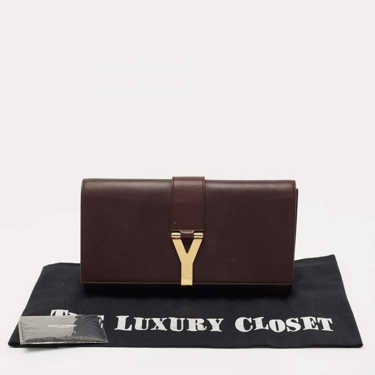 Pre Owned Saint Laurent Burgundy Leather Y-Ligne Clutch
