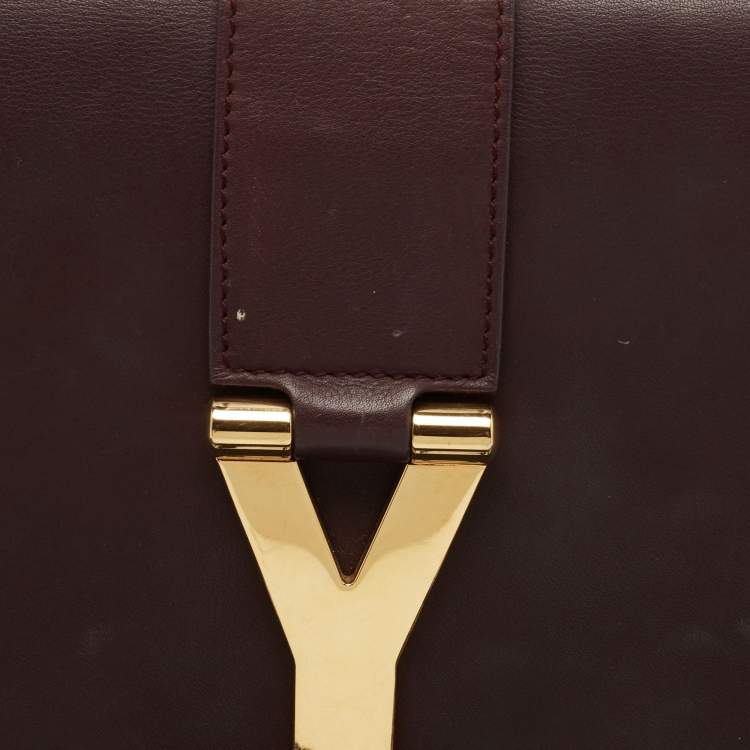 Pre Owned Saint Laurent Burgundy Leather Y-Ligne Clutch