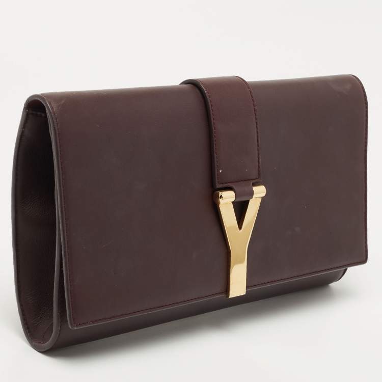 Pre Owned Saint Laurent Burgundy Leather Y-Ligne Clutch
